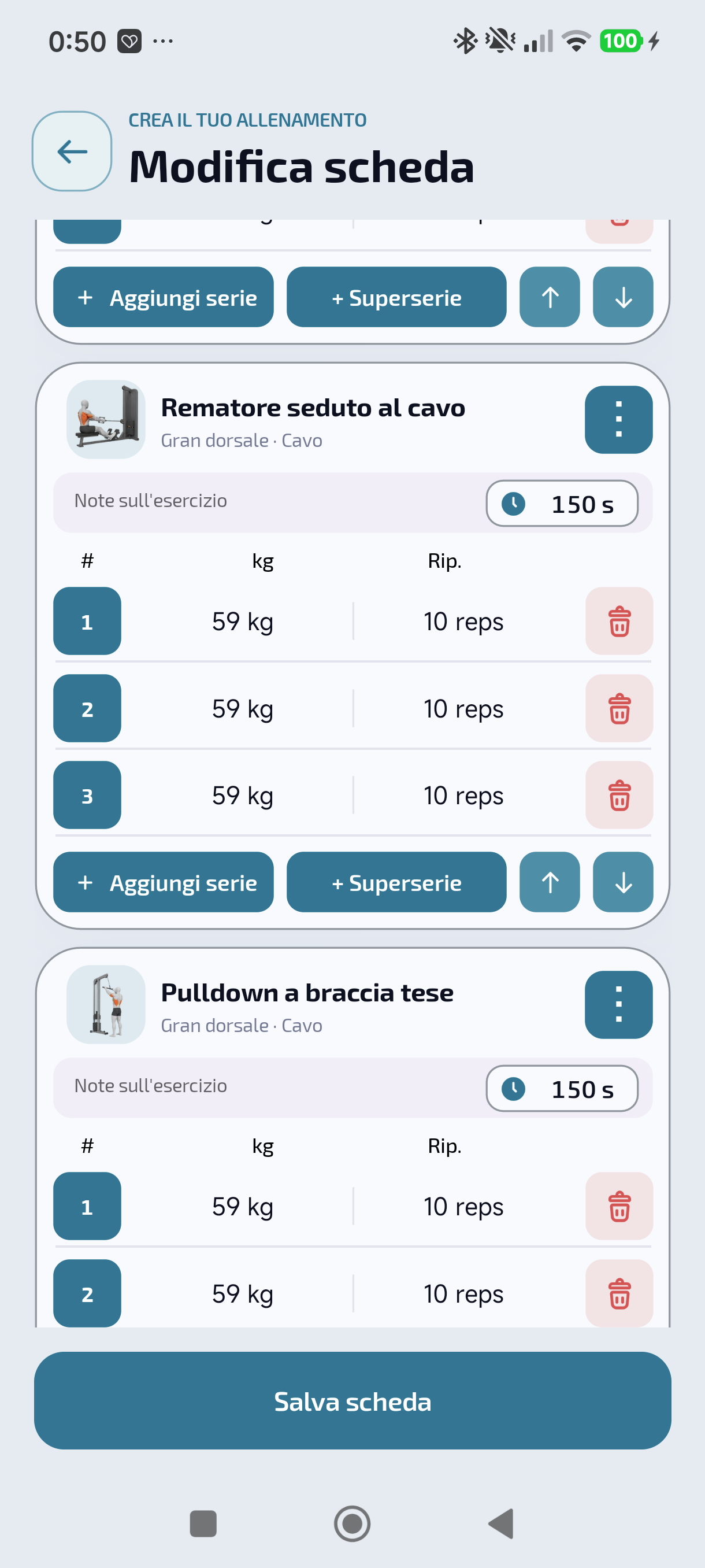Prepara ogni esercizio