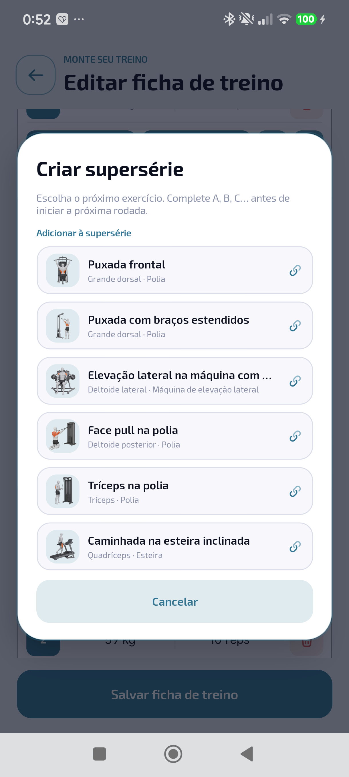 Escolha o exercício para alternar