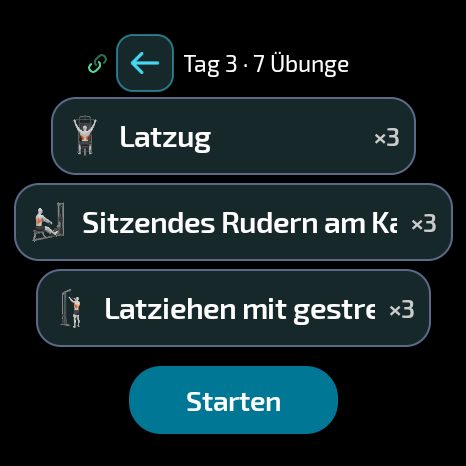 Routinendetail mit Übungen in der Gymaryx-App für Wear OS