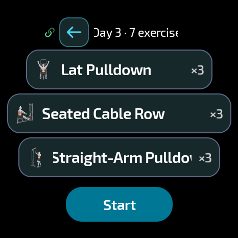 Routine detail with its exercises in the Gymaryx app for Wear OS