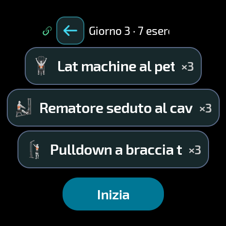 Dettaglio di una scheda con i relativi esercizi nell'app Gymaryx per Wear OS