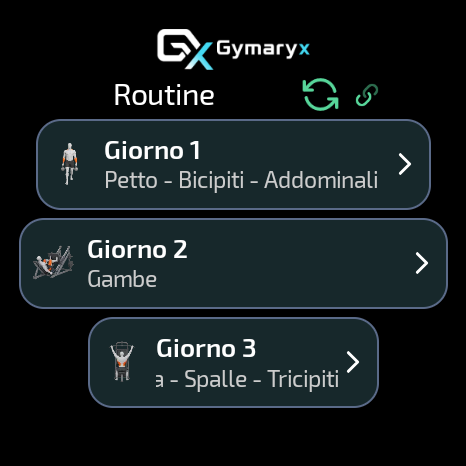 Elenco delle schede nell'app Gymaryx per Wear OS