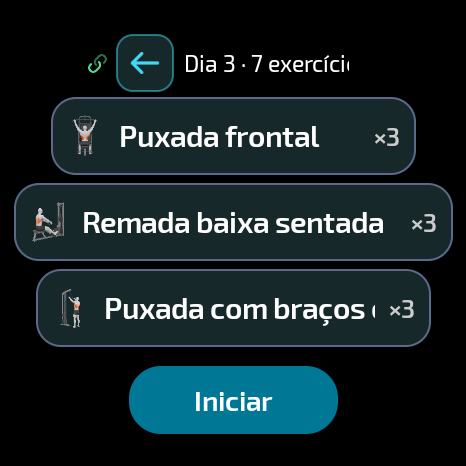 Detalhes de uma rotina com seus exercícios no app Gymaryx para Wear OS