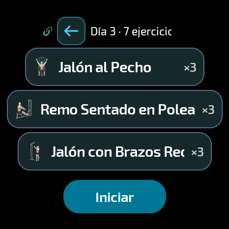 Detalle de una rutina con sus ejercicios en la app de Gymaryx para Wear OS